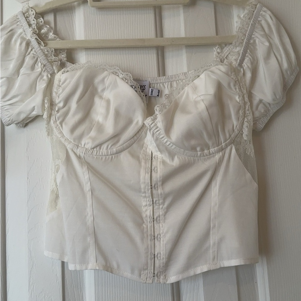 PRINCESS POLLY Women’s White Lace Trimmed Cropped Corset Top